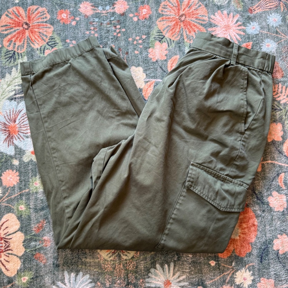 Gap Womens High Rise Pleated Cargo Pants Olive Green Garment Dyed Size‎ 12